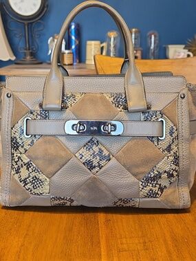 Coach Swagger Beige and Brown Patchwork Satchel